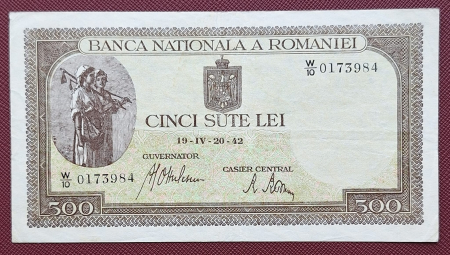 Bancnote Romania - Romania 500 lei 20 Aprilie 1942, seria W/10 0173984, circulata