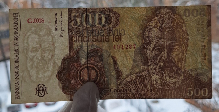 Romania, 500 Lei Aprilie 1991, seria G.0018/431237, stare buna [2]