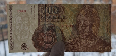 Romania, 500 Lei Aprilie 1991, seria F.0003/709198, Aunc [2]