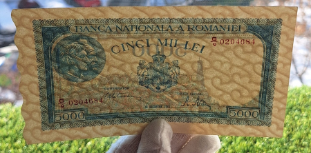Romania, 5000 lei 22 Decembrie 1945, seria G/9 0204684, necirculata [2]