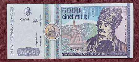 Romania, 5000 lei 1992, Avram Iancu, seria C.0003/000697, UNC [0]