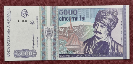 Bancnote Romania - Romania, 5000 lei 1993, seria F.0026/860008, necirculata