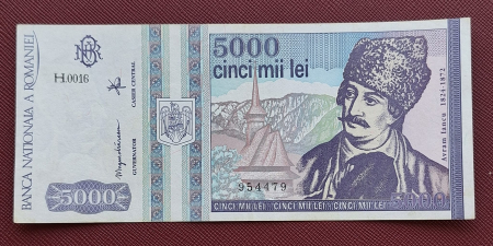 Bancnote Romania - Romania, 5000 lei 1993, seria H.0016/954479, aproape necirculata