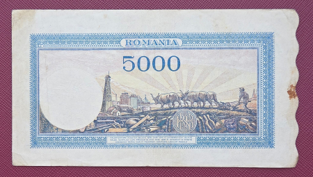 Romania, 5000 lei 15 Decembrie 1944, seria E/3 0859737, circulata [1]