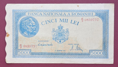 Bancnote Romania - Romania, 5000 lei 15 Decembrie 1944, seria E/3 0859737, circulata