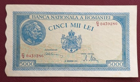 Bancnote Romania - Romania, 5000 lei 20 Decembrie 1945, seria C/9 0439286, stare buna