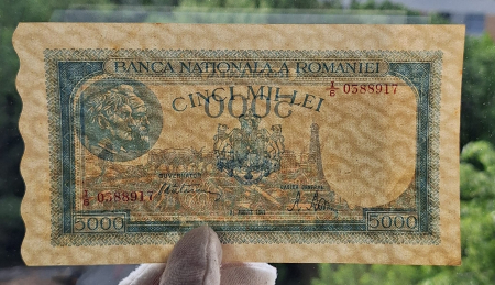Romania, 5000 lei 21 August 1945, seria I/6 0388917, stare buna [2]