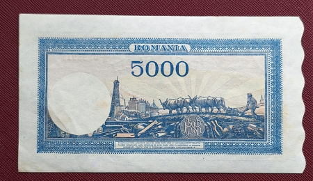 Romania, 5000 lei 21 August 1945, seria I/6 0388917, stare buna [1]