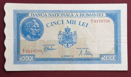 Bancnote Romania - Romania, 5000 lei 28 Septembrie 1943, seria I/1 0179799, stare buna