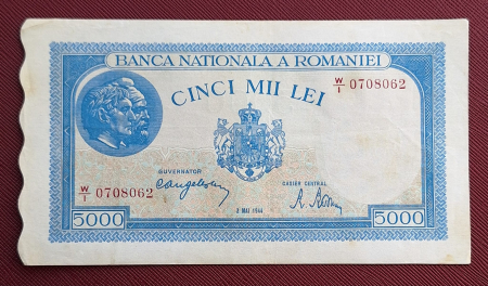 Romania, 5000 lei 2 Mai 1944, seria W/1 0708062, stare buna [0]