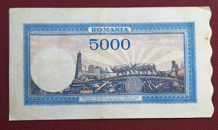 Romania, 5000 lei 2 Mai 1944, seria W/1 0708062, stare buna [1]