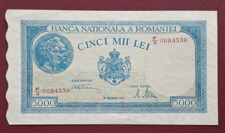 Bancnote - Romania, 5000 lei Decembrie 1945, seria F/9 0694559, Aunc