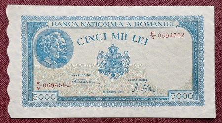Bancnote - Romania, 5000 lei Decembrie 1945, seria F/9 0694562, Aunc