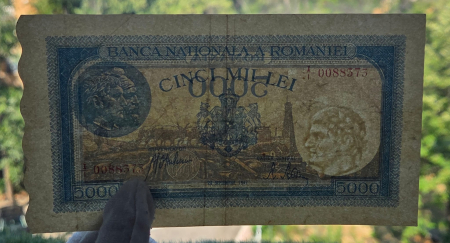 Romania, 5000 lei Septembrie 1943, seria I/1 0088373, circulata [2]