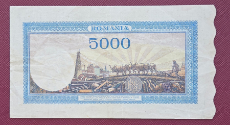 Romania, 5000 lei Septembrie 1943, seria I/1 0088373, circulata [1]