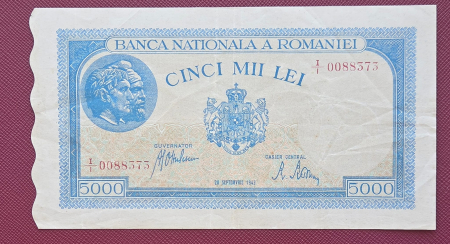 Bancnote Romania - Romania, 5000 lei Septembrie 1943, seria I/1 0088373, circulata