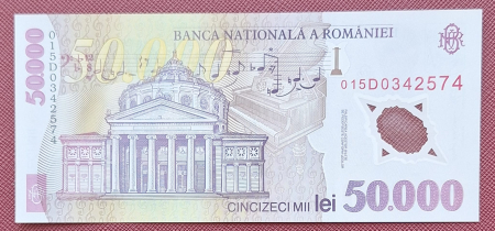 Romania, 50000 lei 2001 George Enescu, seria 015D0342574, UNC [1]