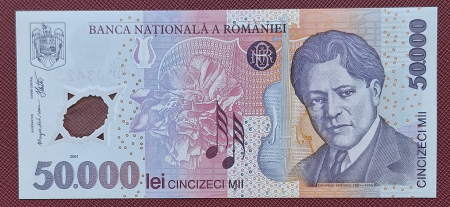 Bancnote Romania - Romania, 50000 lei 2001 George Enescu, seria 015D0342574, UNC