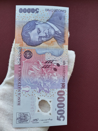 Romania, 50000 lei 2001 George Enescu, seria 015D0342574, UNC [8]