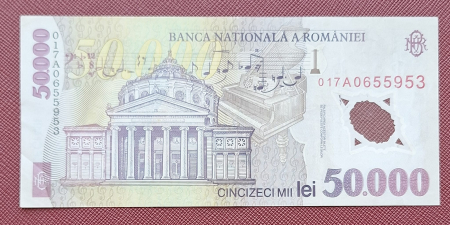Romania, 50000 lei 2001 George Enescu, seria 017A0655953, circulata [1]