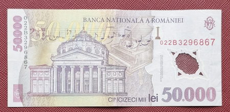 Romania, 50000 lei 2001 George Enescu, seria 022B3296867, circulata [1]