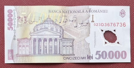 Romania, 50000 lei 2001 George Enescu, seria 023D3676736, Aunc [1]