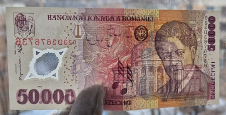 Romania, 50000 lei 2001 George Enescu, seria 023D3676736, Aunc [2]