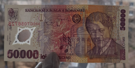 Romania, 50000 lei 2001 George Enescu, seria 033C7056728, stare buna [2]