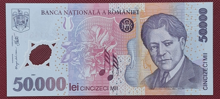Bancnote Romania - Romania, 50000 lei 2001 George Enescu, seria 017C0143878, UNC