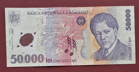Bancnote - Romania, 50000 lei 2001 George Enescu, seria 025A5947943, circulata