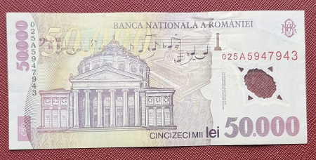 Romania, 50000 lei 2001 George Enescu, seria 025A5947943, circulata [1]