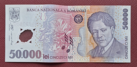 Bancnote Romania - Romania, 50000 lei 2001 George Enescu, seria 036A7036521, circulata