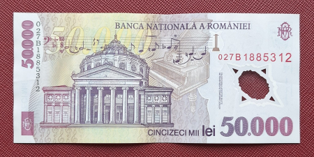 Romania, 50000 lei 2001 George Enescu, seria 027B1885312, stare buna [1]