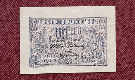 Bancnote - Romania, bancnota 1 leu 1915 , seria V.3185/0203, circulata