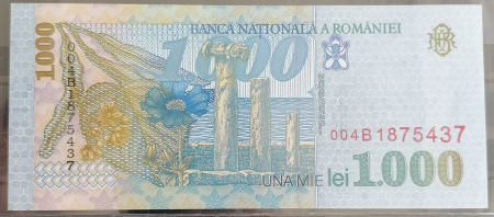 Romania, 1000 lei 1998, Mihai Eminescu, UNC, filigran BNR mare, inclinat [2]