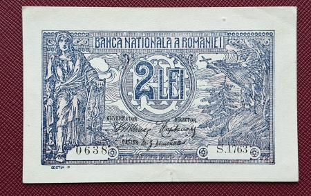 Romania bancnota 2 lei 1915 , seria S.1763/0638, circulata [0]