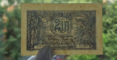 Romania bancnota 2 lei 1915 , seria S.1763/0638, circulata [2]