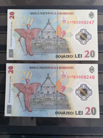 Romania, bancnota 20 lei 2021, Ecaterina Teodoroiu, necirculate, 2 consecutive [1]