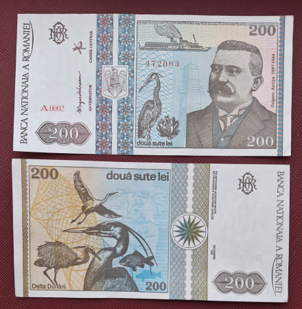 Bancnote Romania - Romania, 200 lei 1992, Grigore Antipa, necirculata, cu urme de manipulare