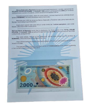 Romania, bancnota 2000 Lei 1999 Eclipsa, in pliant BNR