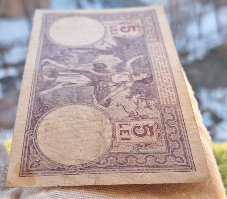 Romania bancnota 5 lei 1920, seria N.1312/0787/32788787, circulata [4]