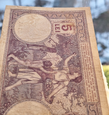 Romania bancnota 5 lei 1920, seria N.1312/0787/32788787, circulata [3]