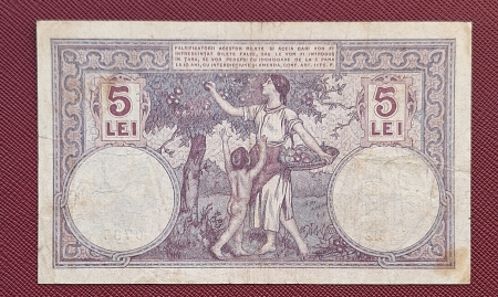 Romania bancnota 5 lei 1920, seria N.1312/0787/32788787, circulata [1]
