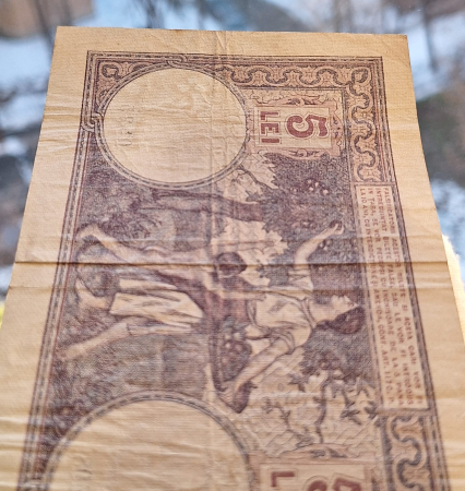 Romania bancnota 5 lei 1920, seria W.2498/0525/62449525, circulata [3]