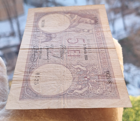 Romania bancnota 5 lei 1920, seria W.2498/0525/62449525, circulata [5]