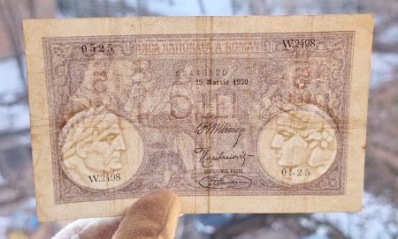 Romania bancnota 5 lei 1920, seria W.2498/0525/62449525, circulata [2]