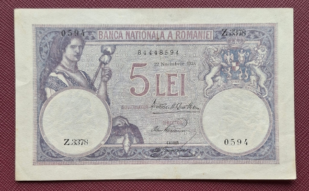 Bancnote - Romania bancnota 5 lei 1928, seria Z.3378/0594/84448594, Aunc