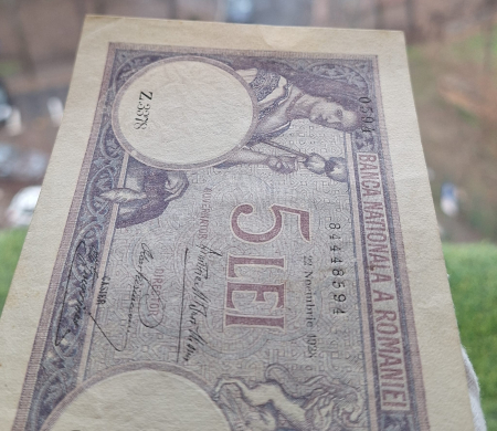 Romania bancnota 5 lei 1928, seria Z.3378/0594/84448594, Aunc [3]