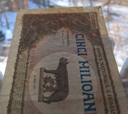 Romania bancnota 5 milioane lei 1947, circulata [8]