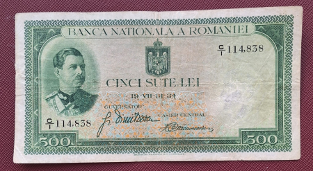 Bancnote - Romania, bancnota 500 lei 1934, Regele Carol II, circulata
